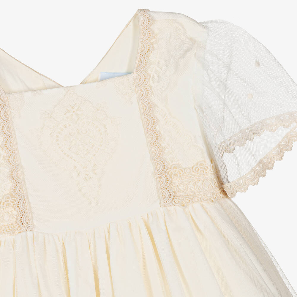 أبويلا تاتا-طقم فستان أطفال بناتي تول مطرز بورود لون عاجي | Childrensalon Outlet