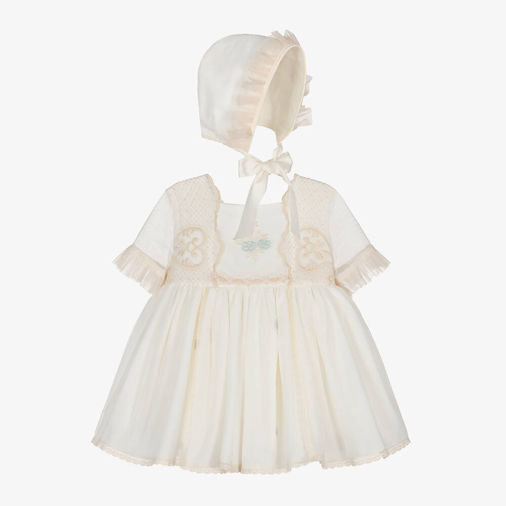 Abuela Tata-Baby Girls Ivory Embroidered Tulle Dress Set | Childrensalon Outlet
