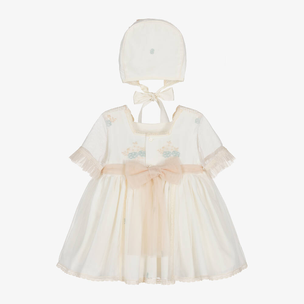 Abuela Tata-Baby Girls Ivory Embroidered Tulle Dress Set | Childrensalon Outlet