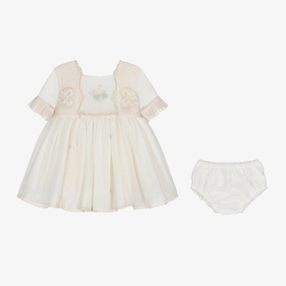 Abuela Tata-Baby Girls Ivory Embroidered Tulle Dress Set | Childrensalon Outlet