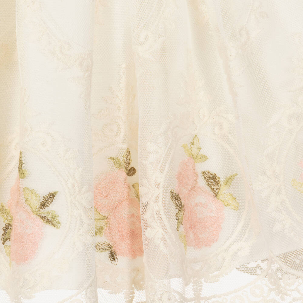 أبويلا تاتا-طقم فستان قطن وتول مطرز لون عاجي | Childrensalon Outlet