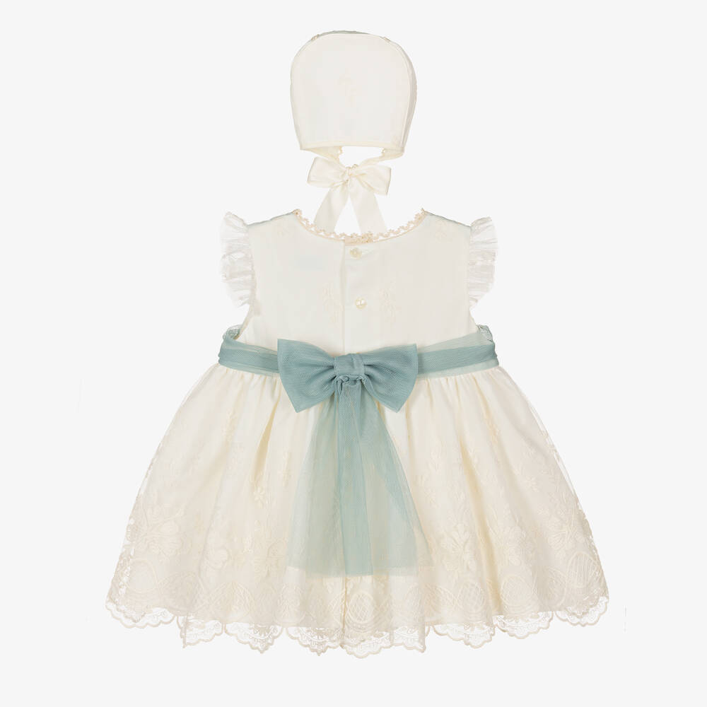 أبويلا تاتا-طقم فستان قطن وتول لون عاجي وأخضر | Childrensalon Outlet