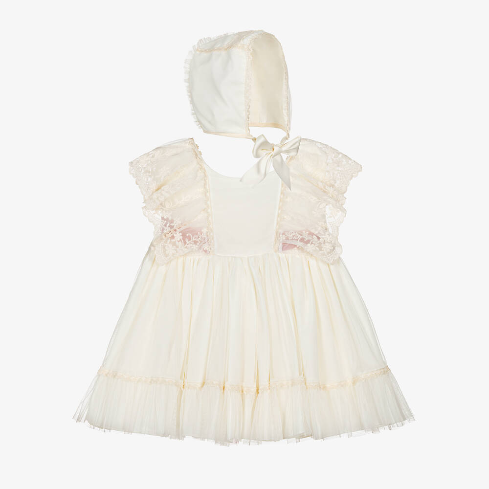 Abuela Tata-Baby Girls Ivory Lace & Tulle Dress Set | Childrensalon Outlet