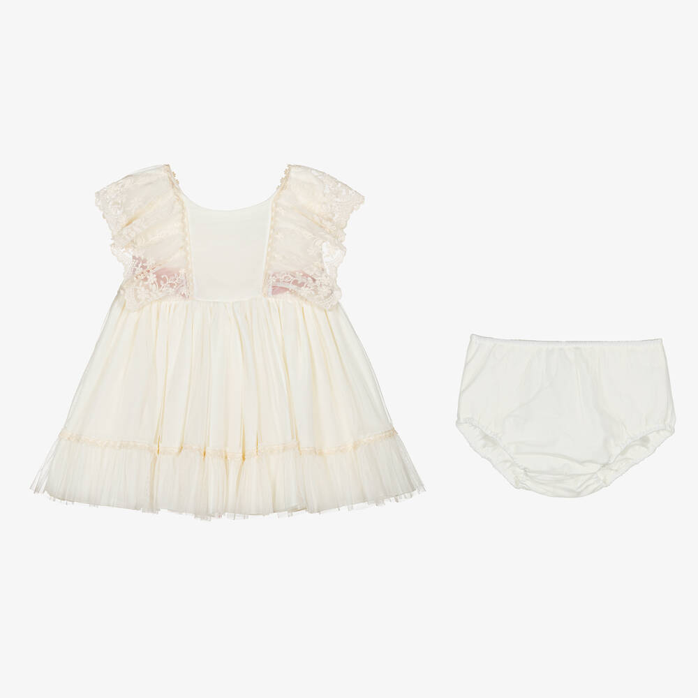 أبويلا تاتا-طقم فستان أطفال بناتي تول ودانتيل لون عاجي | Childrensalon Outlet