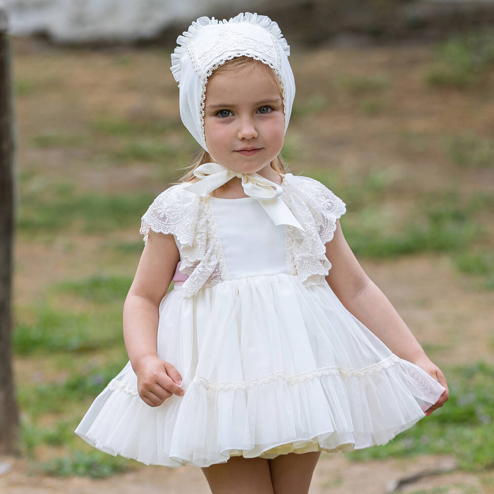 أبويلا تاتا-طقم فستان أطفال بناتي تول ودانتيل لون عاجي | Childrensalon Outlet
