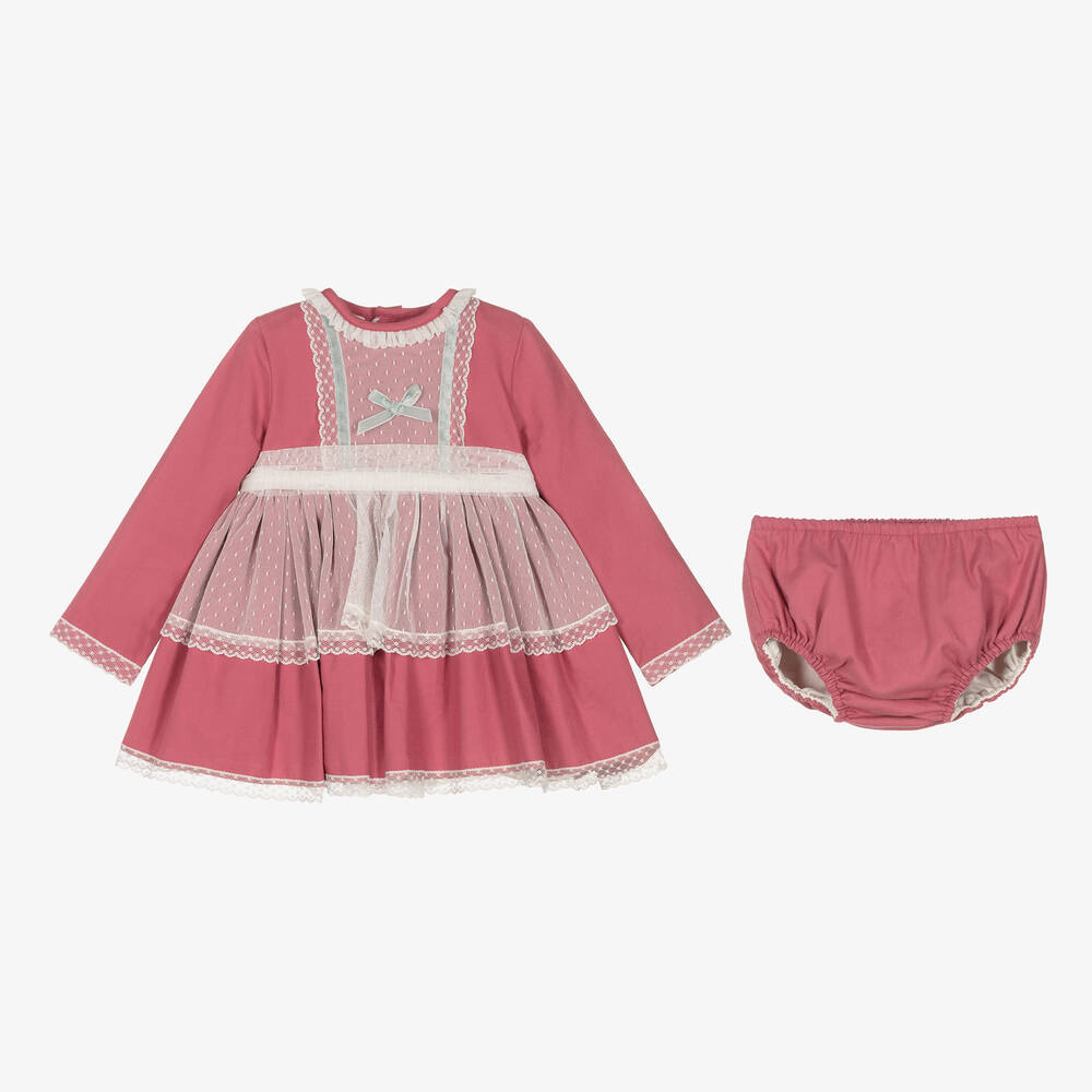 Abuela Tata-Розовый комплект с платьем из хлопка с кружевом | Childrensalon Outlet