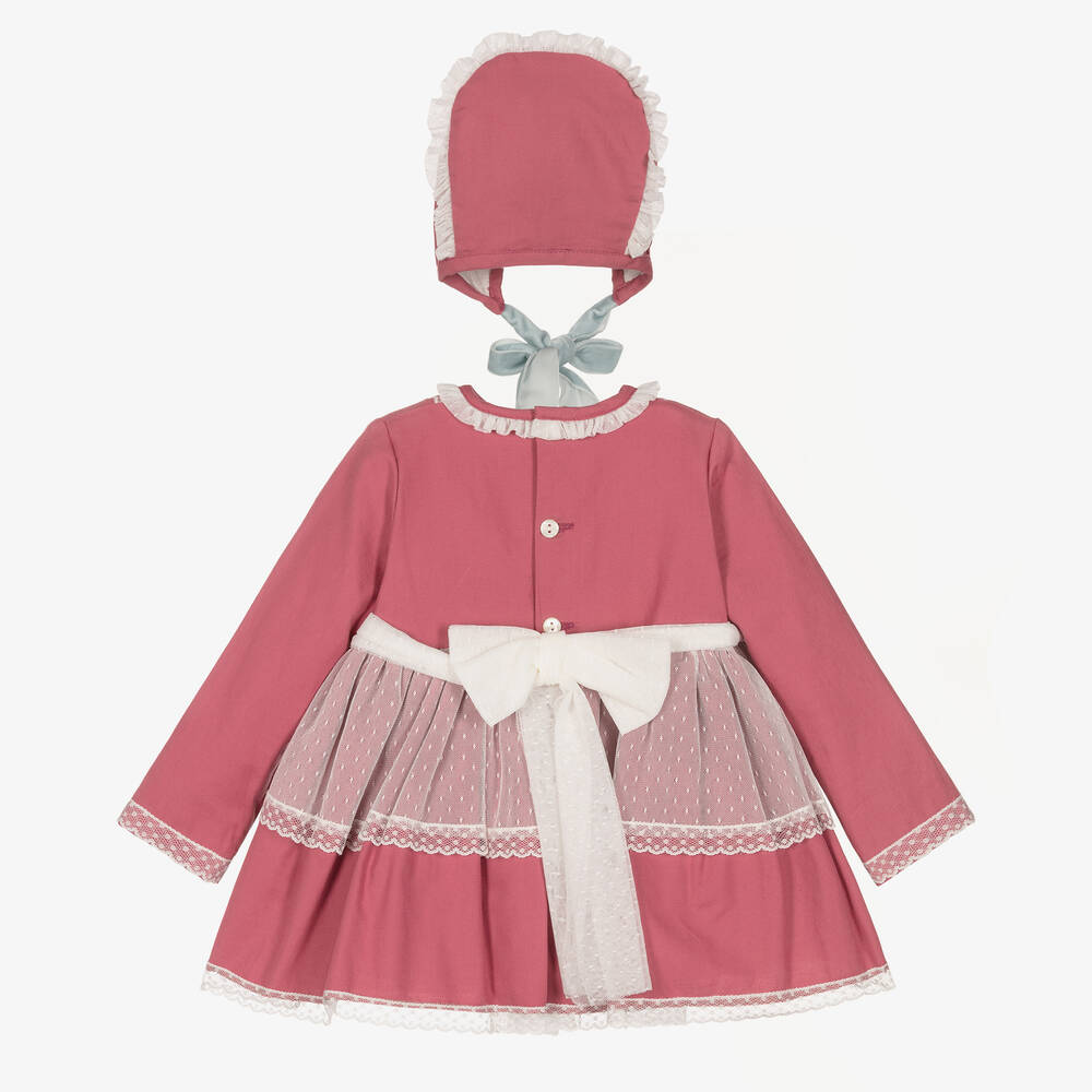Abuela Tata-Розовый комплект с платьем из хлопка с кружевом | Childrensalon Outlet