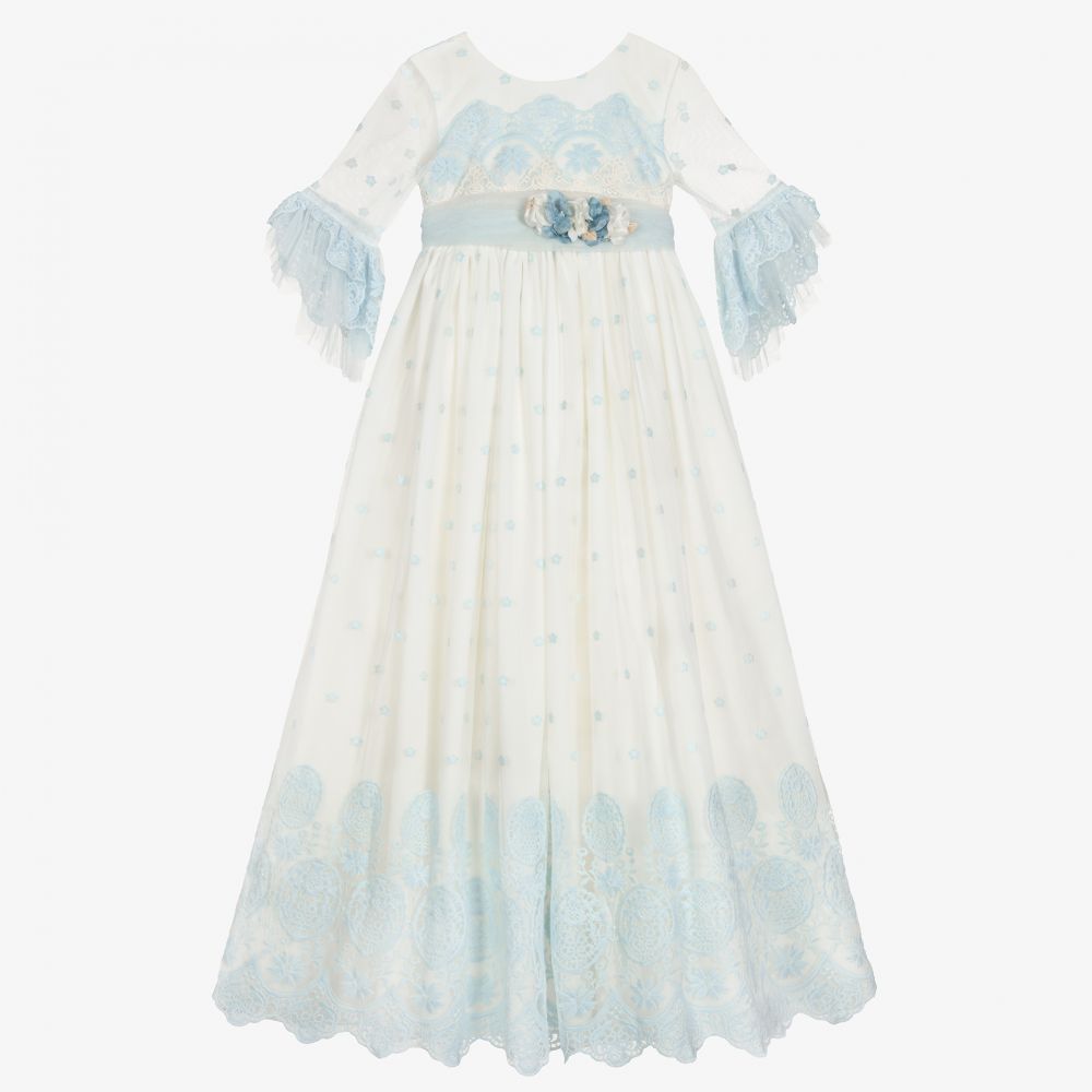 Abuela Tata - Blue Embroidered Tulle Dress   | Childrensalon
