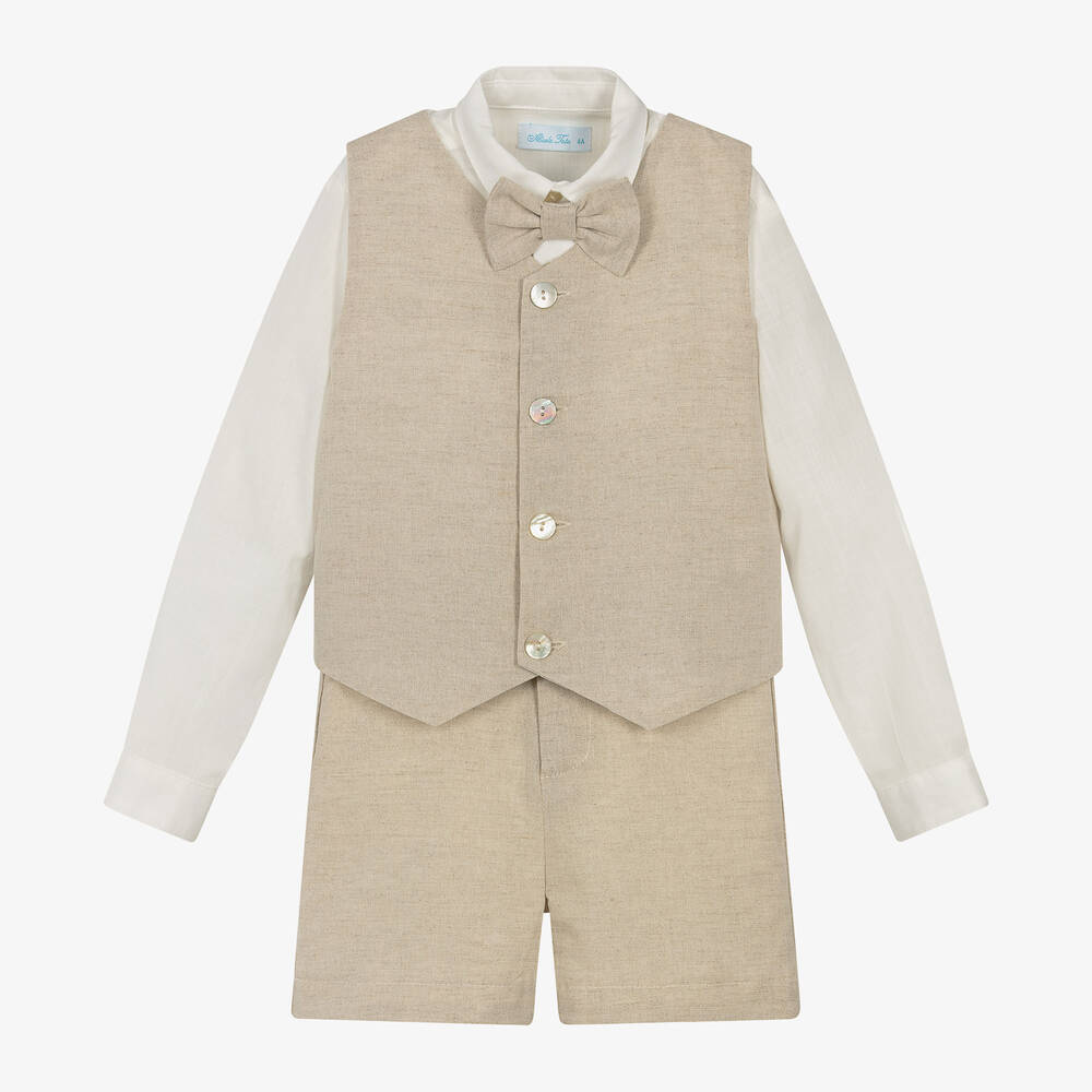 Abuela Tata-Boys Beige Cotton Shorts Set | Childrensalon Outlet
