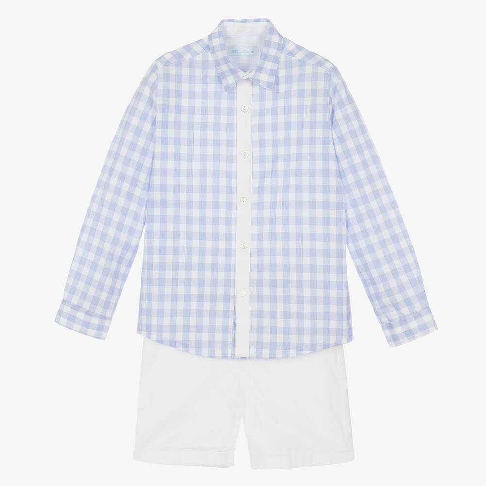 Abuela Tata - Boys Blue Gingham Cotton Shorts Set | Childrensalon