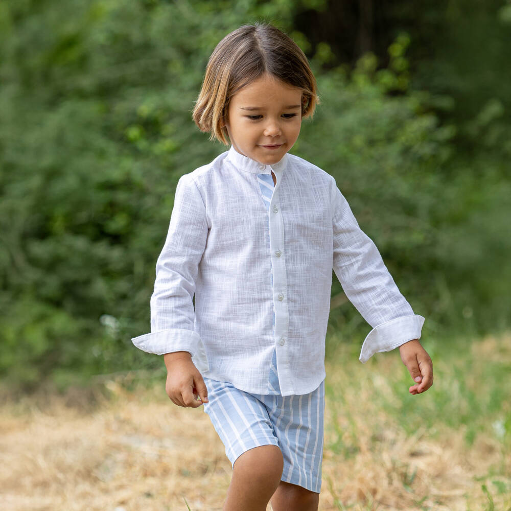 Abuela Tata-Boys Blue & Ivory Short Ensemble | Childrensalon Outlet