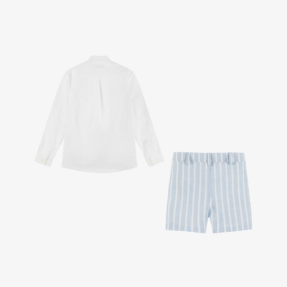Abuela Tata-Boys Blue & Ivory Short Ensemble | Childrensalon Outlet