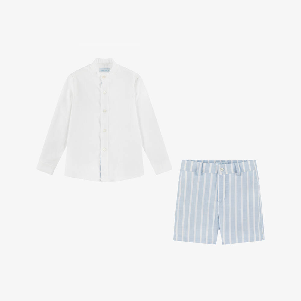 Abuela Tata-Boys Blue & Ivory Short Ensemble | Childrensalon Outlet