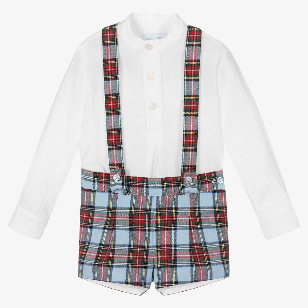 Abuela Tata - Boys Blue Tartan Shorts Set | Childrensalon