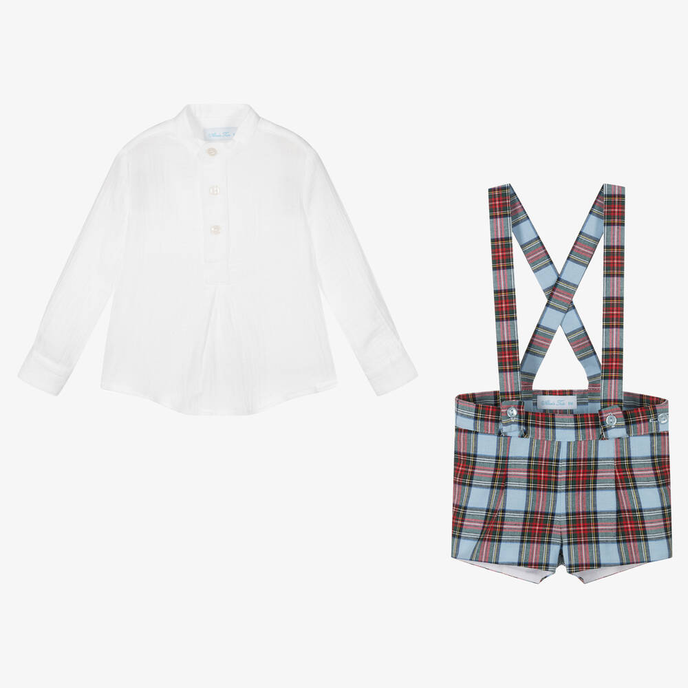 Abuela Tata-طقم شورت أطفال ولادي قطن تارتان لون أزرق وأحمر | Childrensalon Outlet