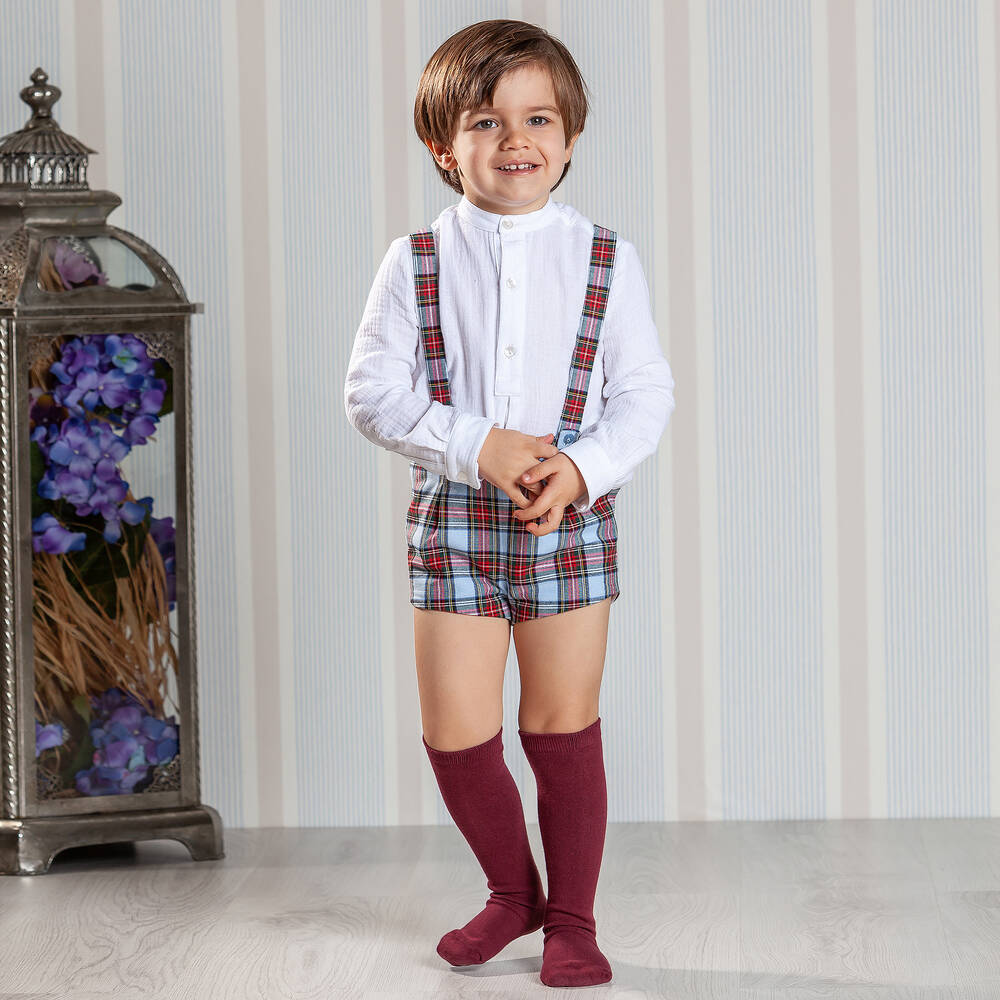 Abuela Tata-طقم شورت أطفال ولادي قطن تارتان لون أزرق وأحمر | Childrensalon Outlet