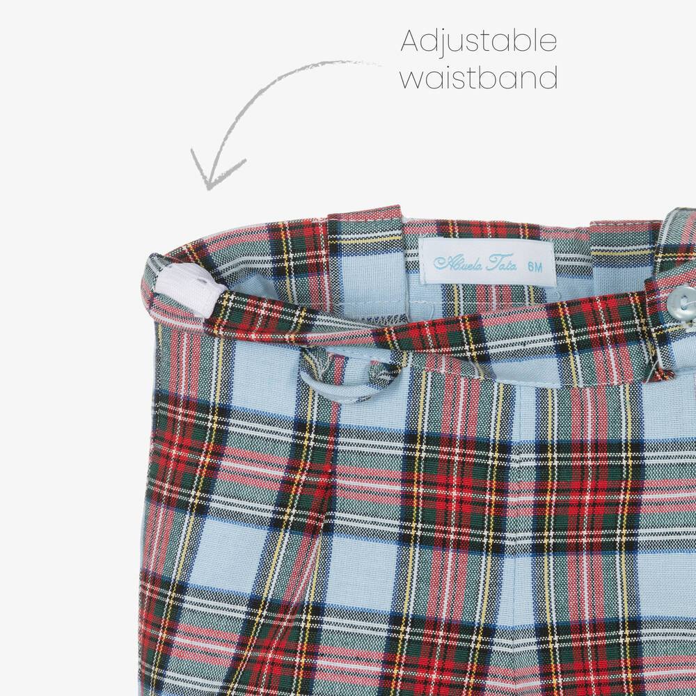 Abuela Tata-طقم شورت أطفال ولادي قطن تارتان لون أزرق وأحمر | Childrensalon Outlet