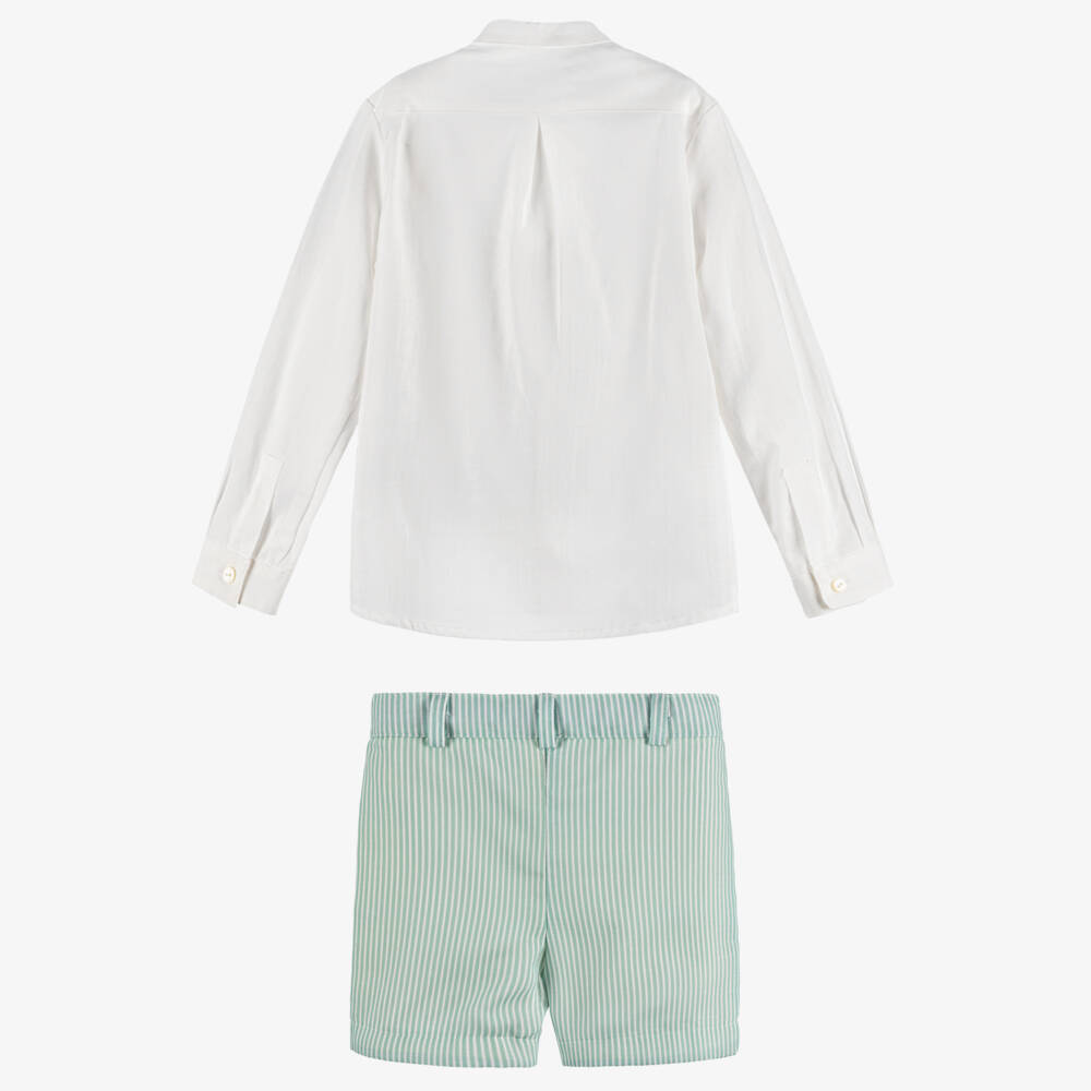 Abuela Tata-Boys Green & Ivory Stripe Ensemble | Childrensalon Outlet