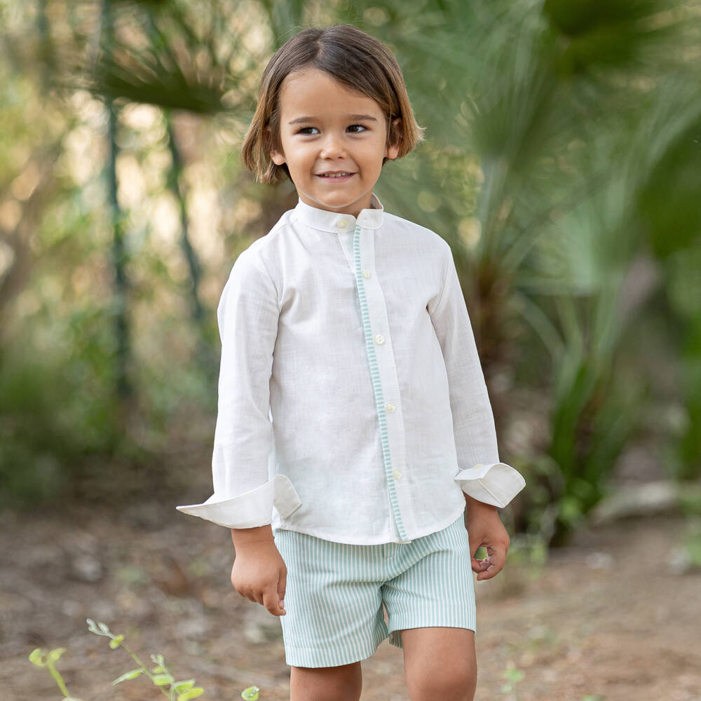 Abuela Tata-Boys Green & Ivory Stripe Ensemble | Childrensalon Outlet
