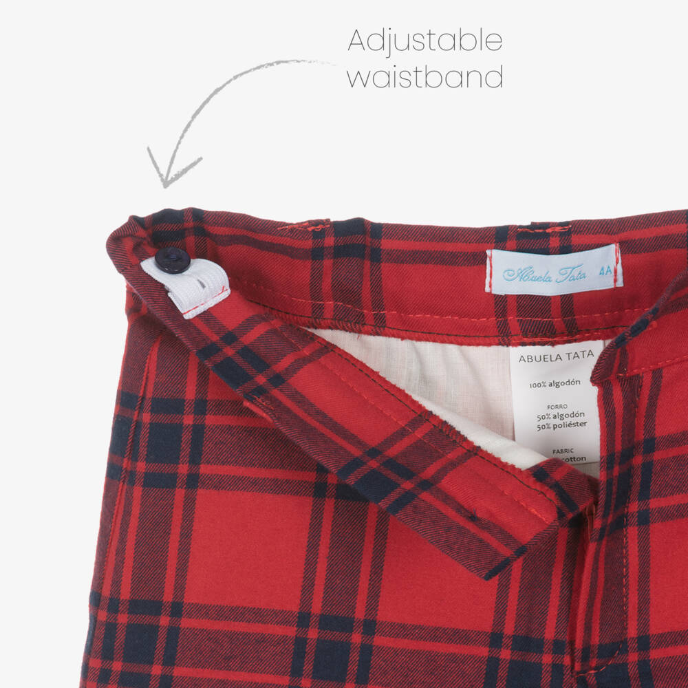 Abuela Tata-طقم شورت كاروهات قطن لون أحمر وعاجي للأولاد | Childrensalon Outlet