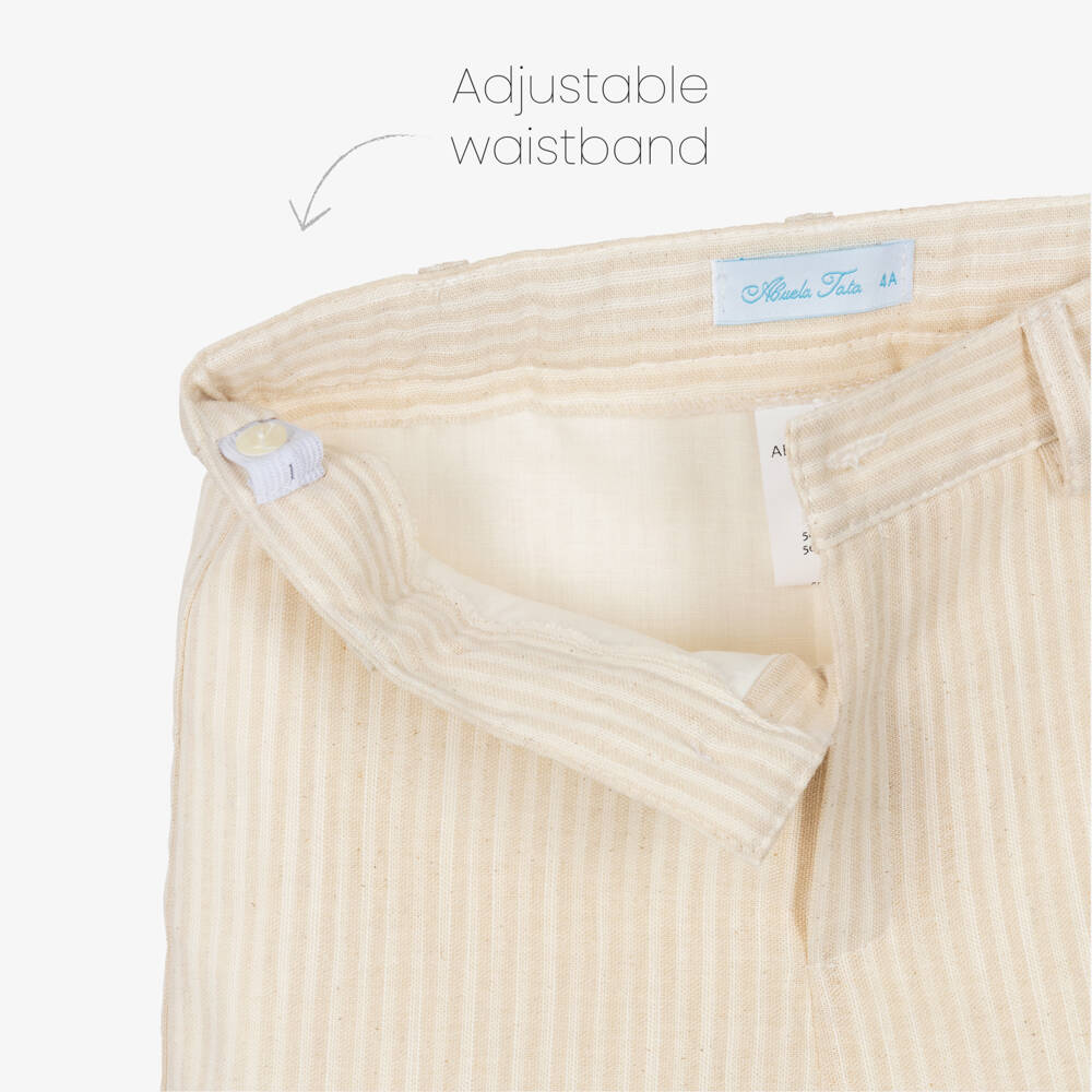 Abuela Tata-Boys Ivory Collarless Shirt & Beige Shorts Set | Childrensalon Outlet