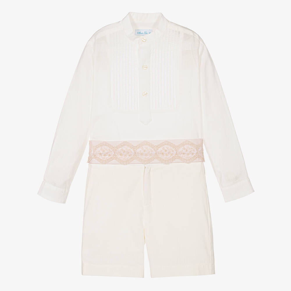 Abuela Tata-Boys Ivory Cotton Shirt & Shorts Set | Childrensalon Outlet