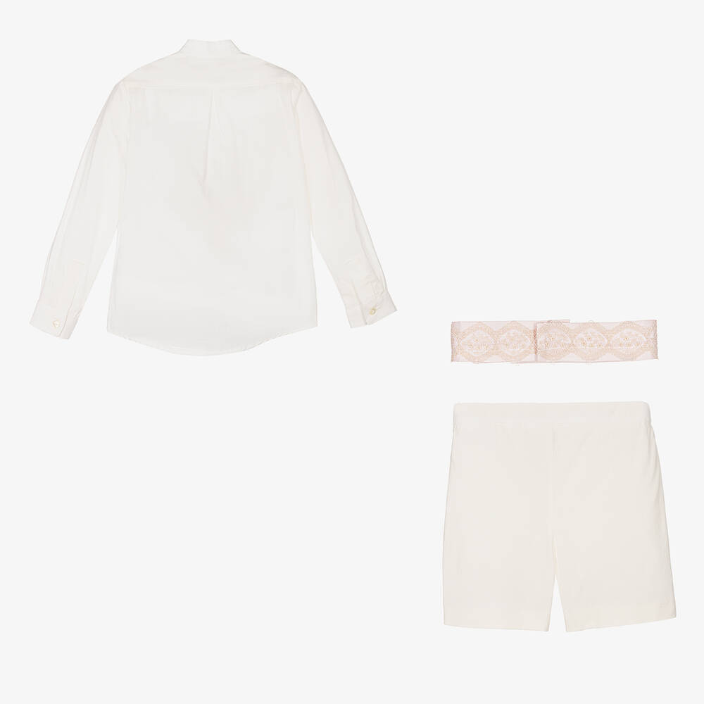 Abuela Tata-Boys Ivory Cotton Shirt & Shorts Set | Childrensalon Outlet