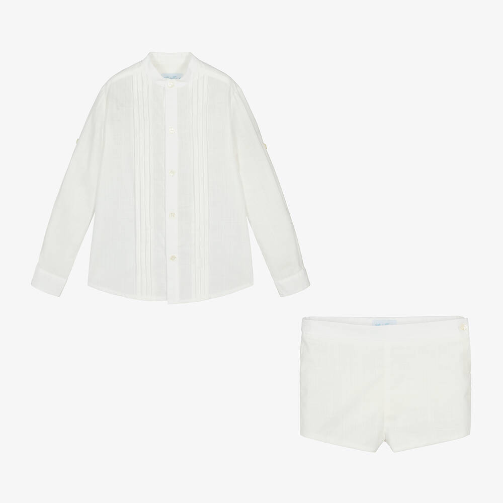 Abuela Tata-Boys Ivory Cotton Shirt & Shorts Set | Childrensalon Outlet
