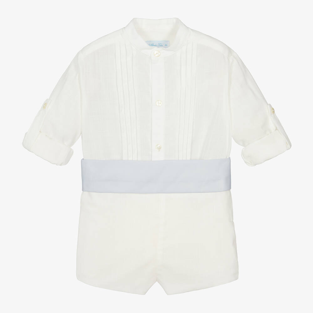 Abuela Tata-Boys Ivory Cotton Shirt & Shorts Set | Childrensalon Outlet