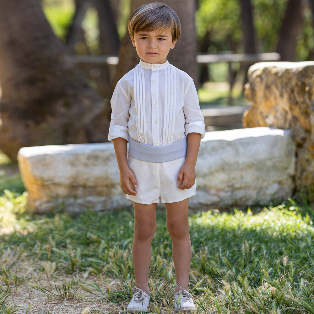 Abuela Tata-Boys Ivory Cotton Shirt & Shorts Set | Childrensalon Outlet