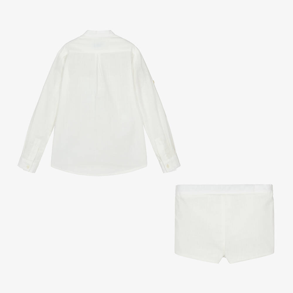 Abuela Tata-Boys Ivory Cotton Shirt & Shorts Set | Childrensalon Outlet