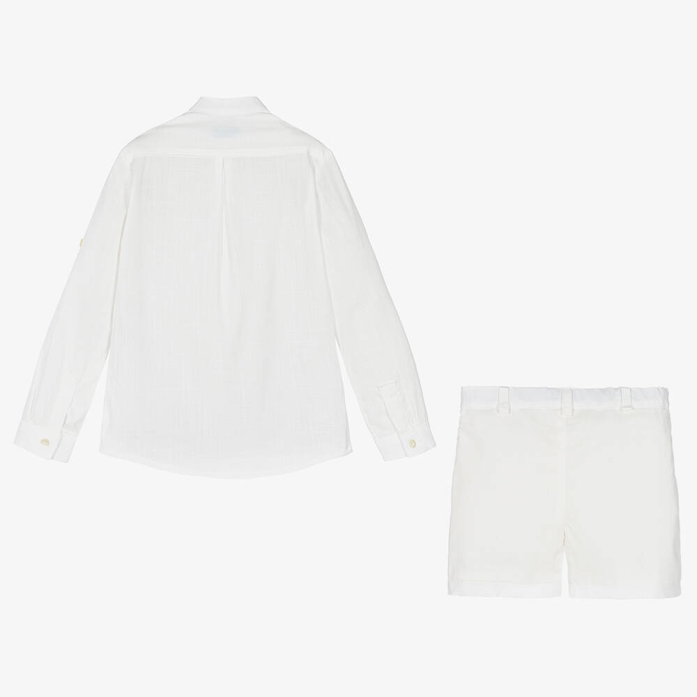 Abuela Tata-طقم قميص وشورت قطن لون عاجي للأولاد | Childrensalon Outlet