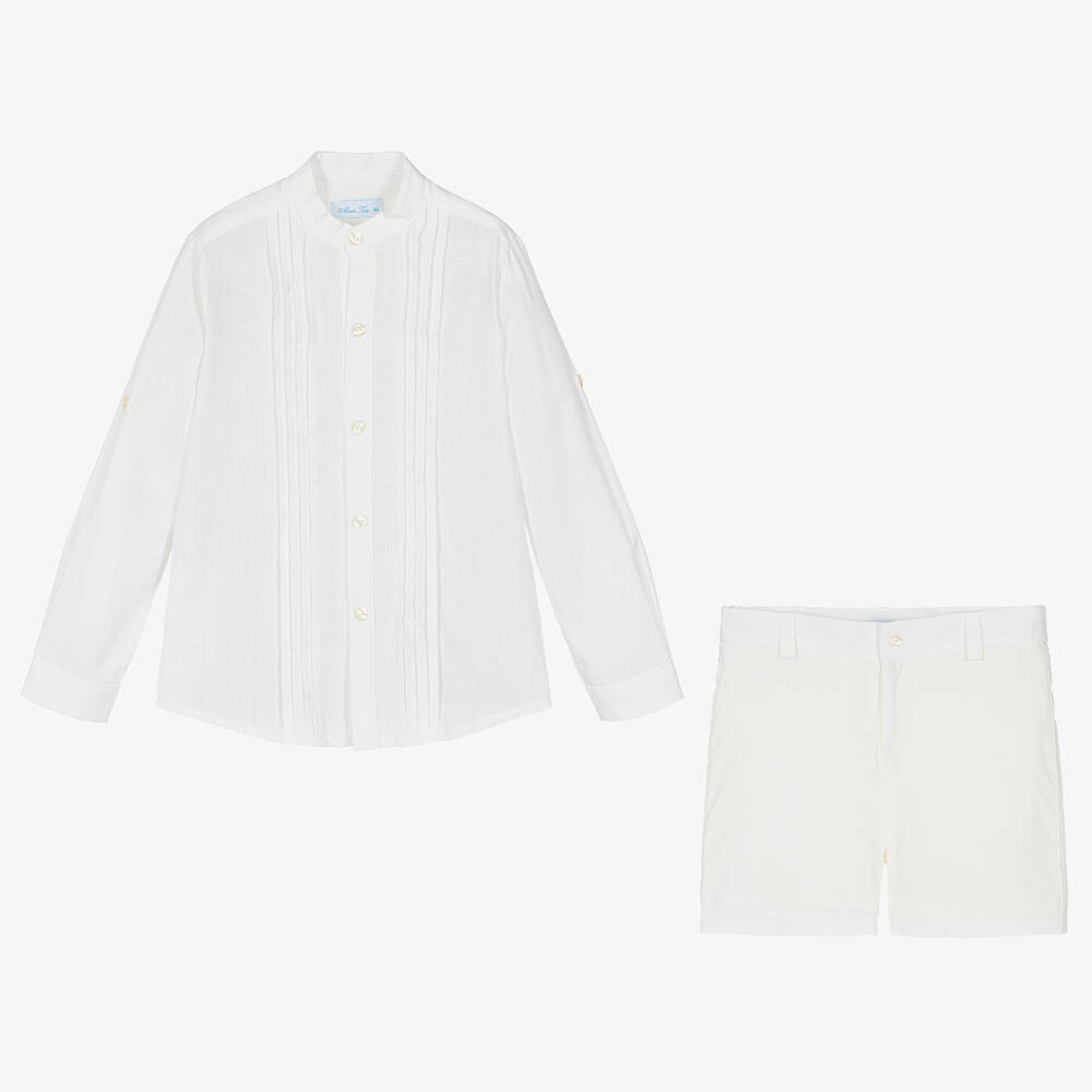 Abuela Tata-طقم قميص وشورت قطن لون عاجي للأولاد | Childrensalon Outlet