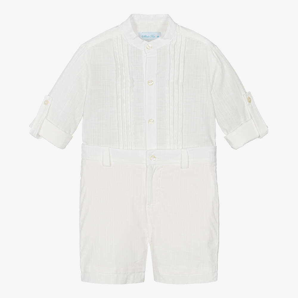 Abuela Tata-Boys Ivory Cotton Shirt & Shorts Set | Childrensalon Outlet