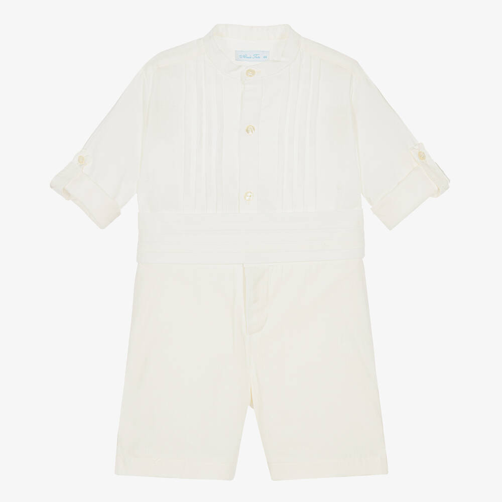 Abuela Tata - Boys Ivory Cotton Shorts Set  | Childrensalon