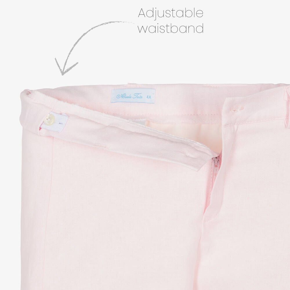 Abuela Tata-Boys Ivory & Pink Cotton & Linen Shorts Set | Childrensalon Outlet