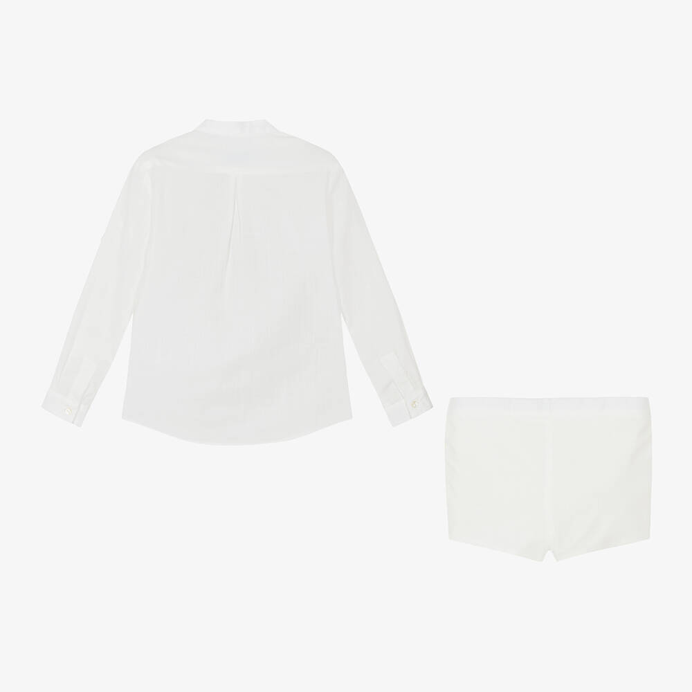 Abuela Tata-Boys Ivory & Pink Cotton Shorts Set | Childrensalon Outlet