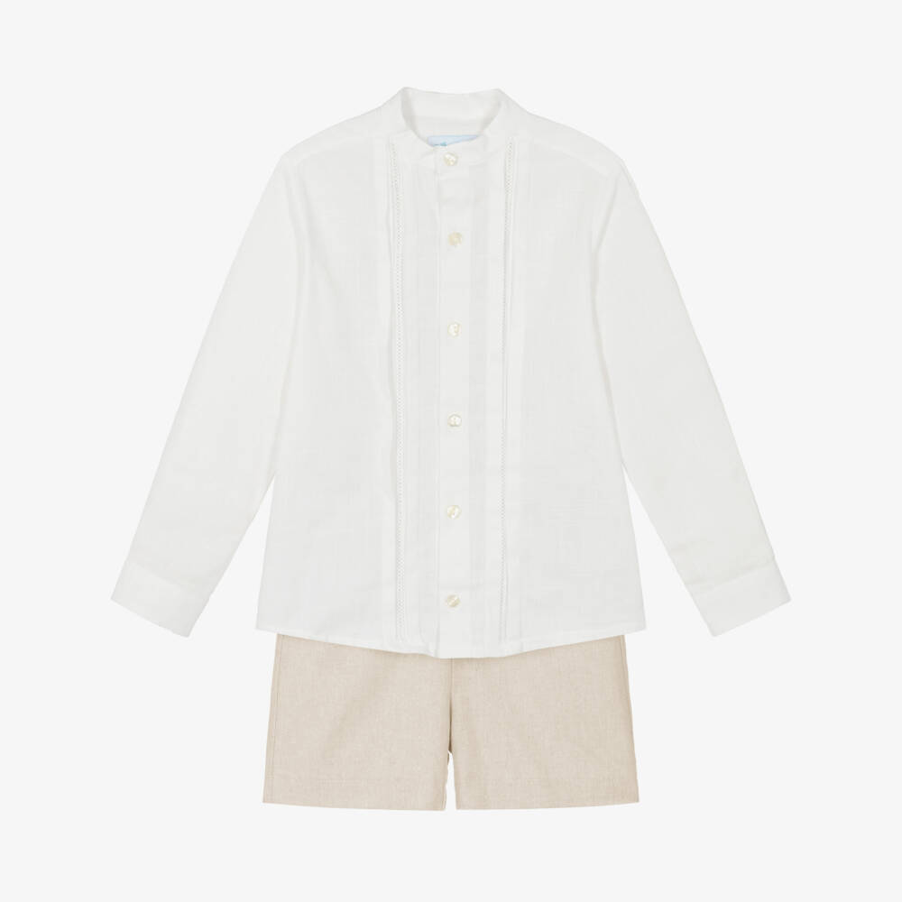 Abuela Tata-Boys Ivory Shirt & Beige Shorts Set | Childrensalon Outlet