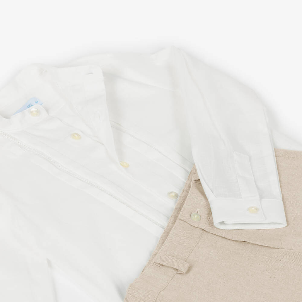 Abuela Tata-Boys Ivory Shirt & Beige Shorts Set | Childrensalon Outlet