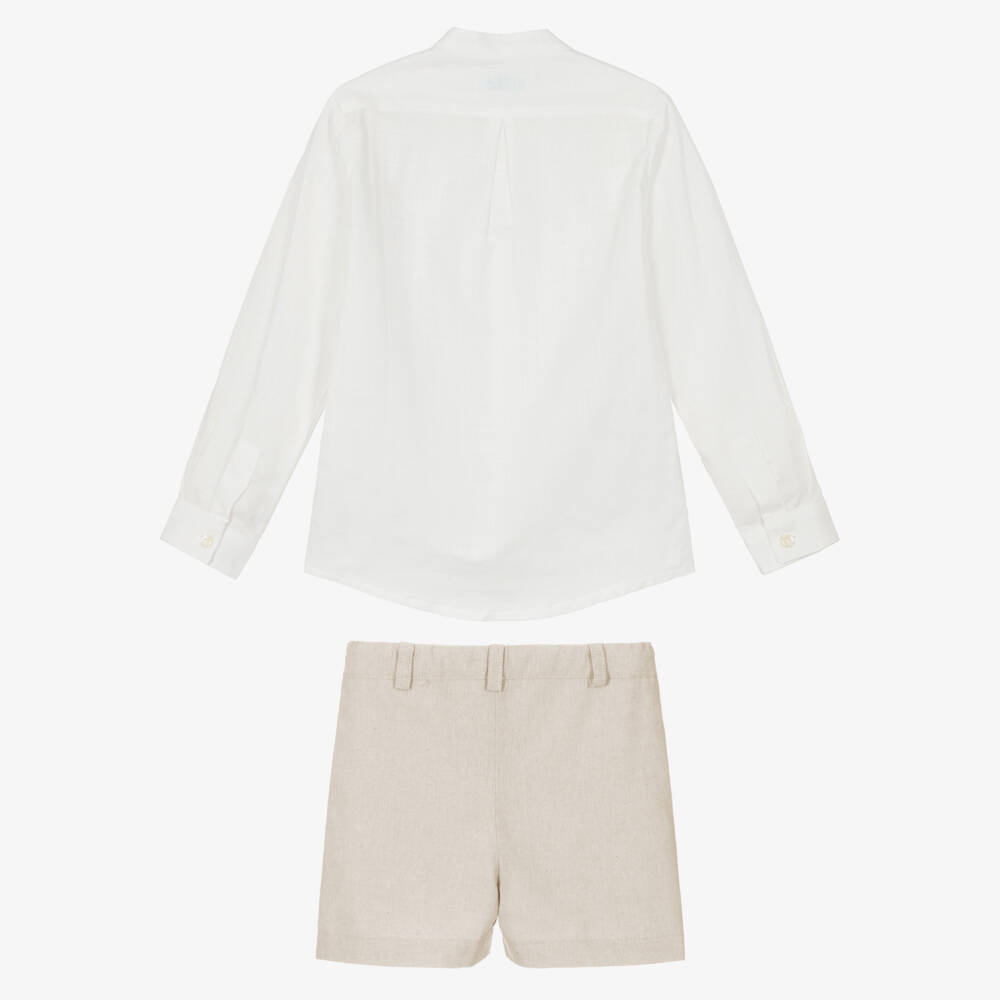 Abuela Tata-Boys Ivory Shirt & Beige Shorts Set | Childrensalon Outlet