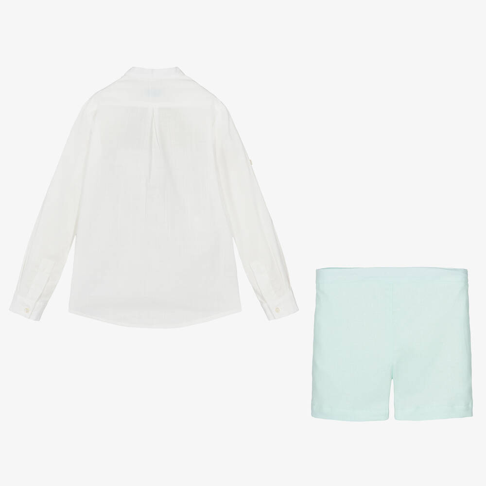 Abuela Tata-Boys Ivory Shirt & Green Shorts Set | Childrensalon Outlet