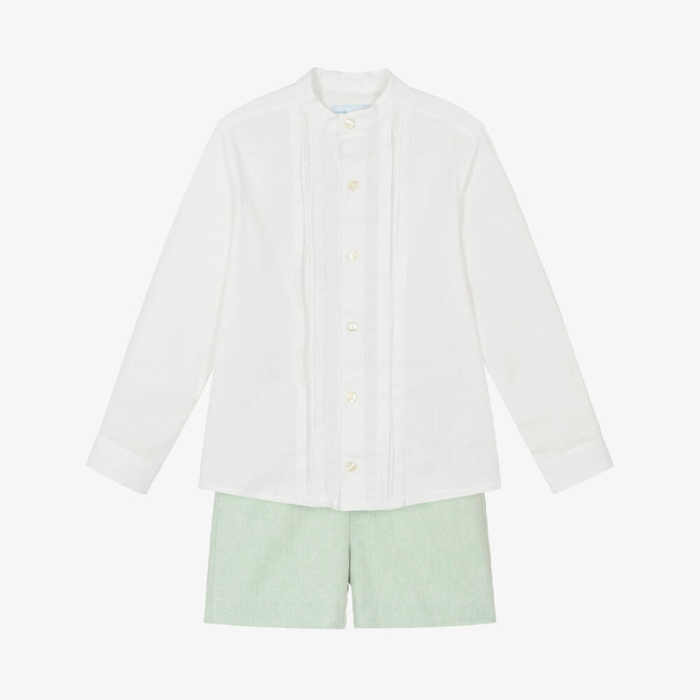 Abuela Tata-Boys Ivory Shirt & Green Shorts Set | Childrensalon Outlet