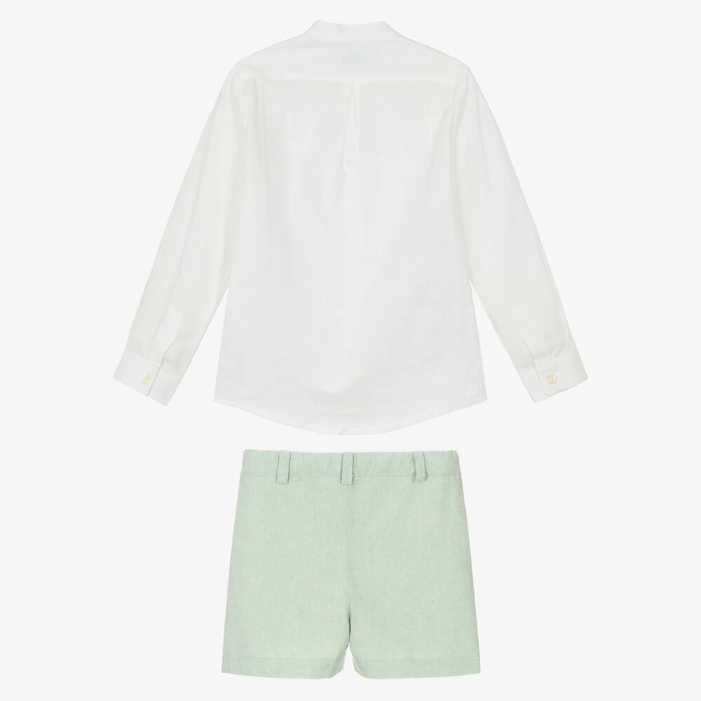 Abuela Tata-Boys Ivory Shirt & Green Shorts Set | Childrensalon Outlet