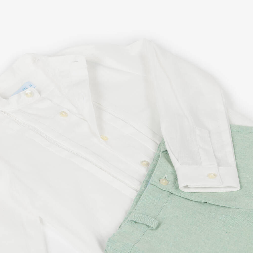 Abuela Tata-Boys Ivory Shirt & Green Shorts Set | Childrensalon Outlet