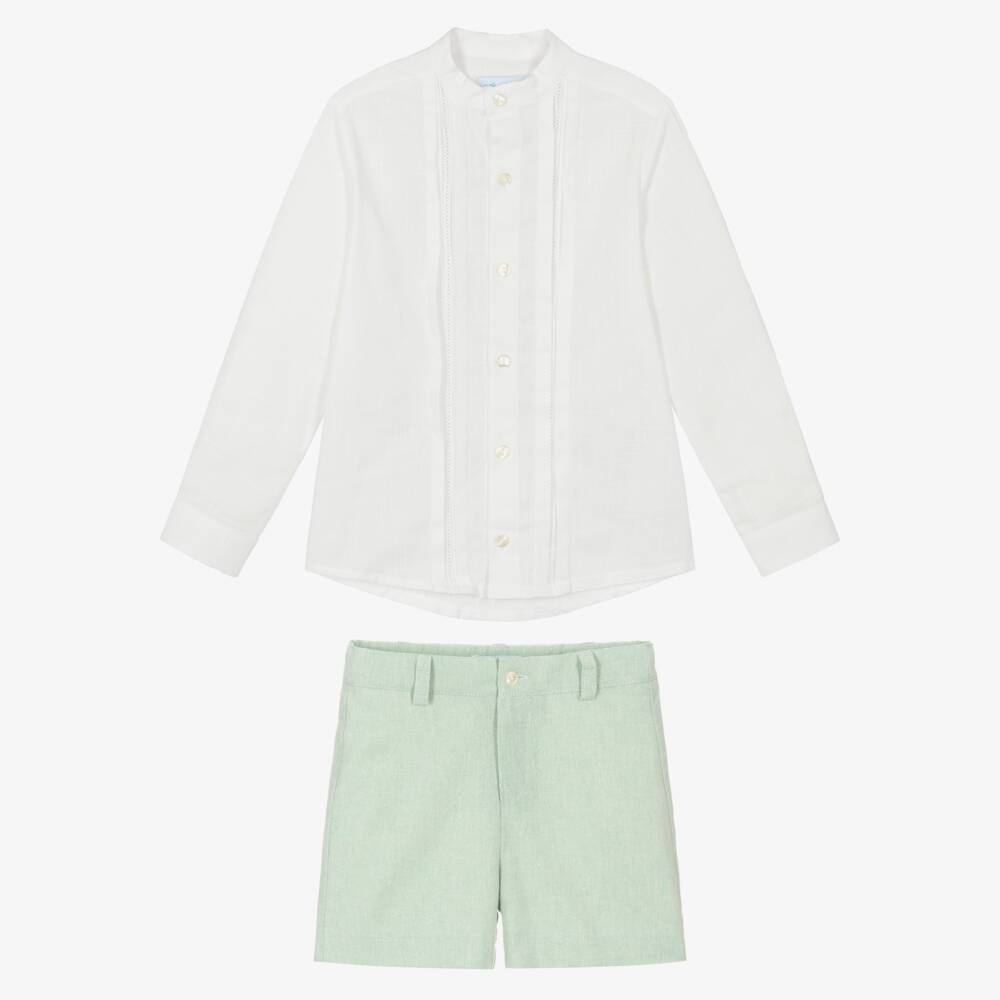 Abuela Tata-Boys Ivory Shirt & Green Shorts Set | Childrensalon Outlet