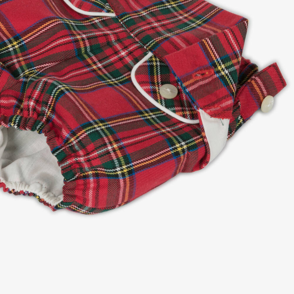 أبويلا تاتا-طقم شورت أطفال ولادي تارتان قطن لون أحمر وعاجي | Childrensalon Outlet