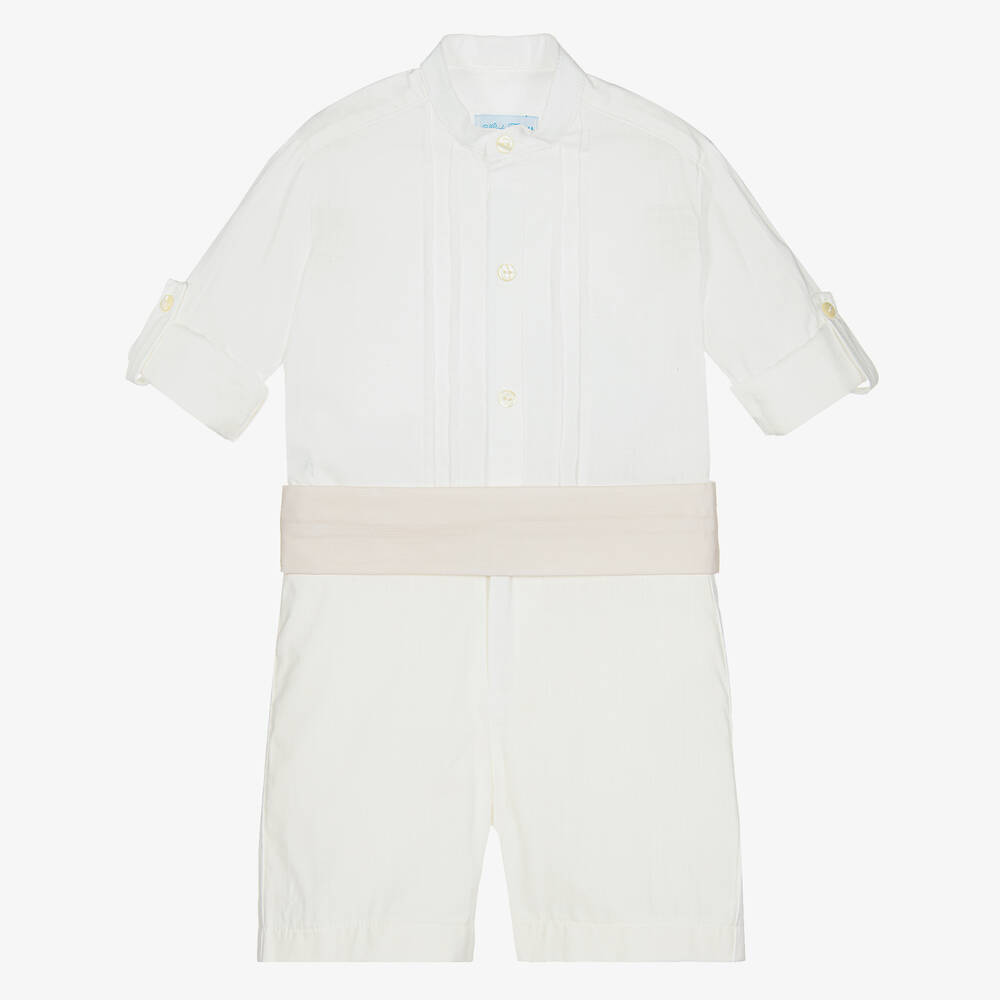 Abuela Tata - Boys White & Ivory Cotton Shorts Set  | Childrensalon