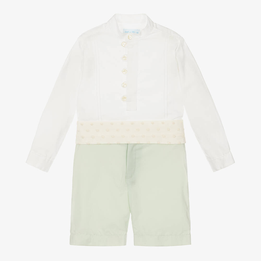 Abuela Tata-Boys White Shirt & Green Shorts Set | Childrensalon Outlet