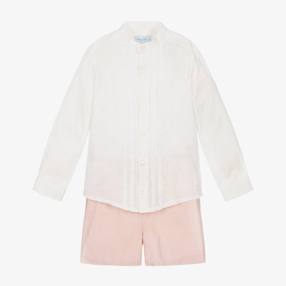 Abuela Tata-Boys White Shirt & Pale Pink Shorts Set | Childrensalon Outlet