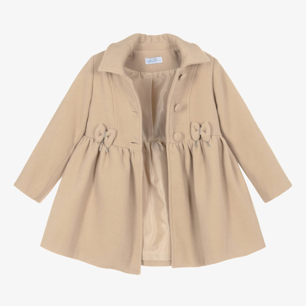 Abuela Tata-Girls Beige Classic Bow Coat | Childrensalon Outlet